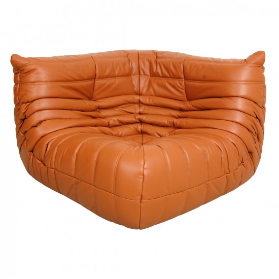 Michel Ducaroy Togo corner chair reupholstered in cognac leather