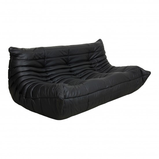 Michel Ducaroy Togo 3.pers sofa reupholstered in black leather