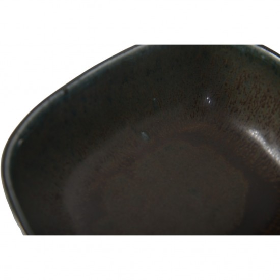 Saxbo oval skål rødbrun glasur.