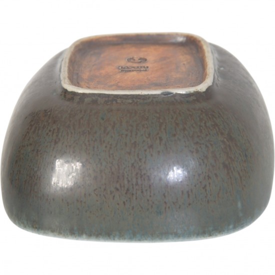 Saxbo oval skål rødbrun glasur.