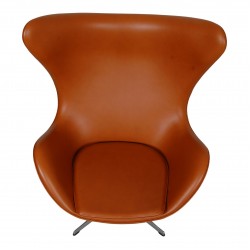 Arne Jacobsen Egg newly upholstered with walnut aniline leather
