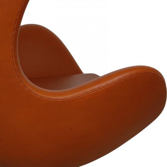 Arne Jacobsen Egg newly upholstered with walnut aniline leather