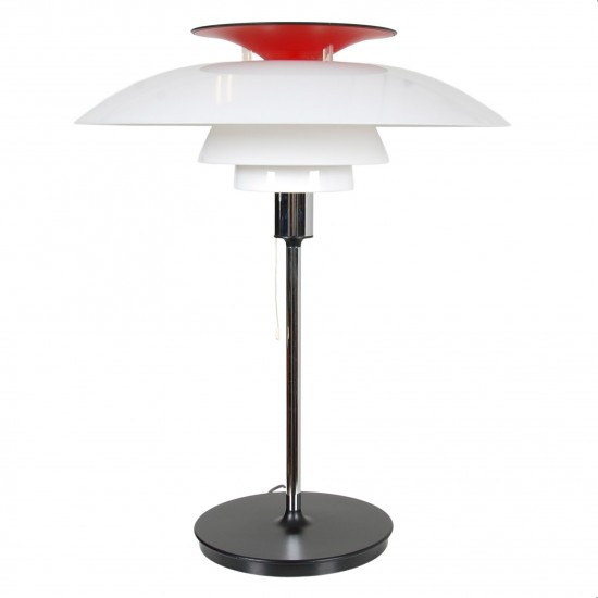 Poul Henningsen PH-80 table lamp of white and red plastic and steel base