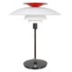 Poul Henningsen PH-80 table lamp of white and red plastic and steel base