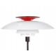 Poul Henningsen PH-80 bordlampe af hvidt og rødt plast og stål stel