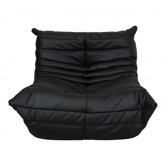 Michel Ducaroy Togo lounge chair reupholstered in black leather