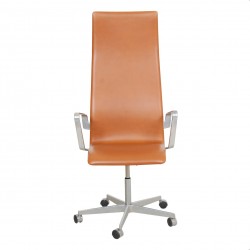Arne Jacobsen Tall Oxford office chair reupholstered in walnut aniline leather