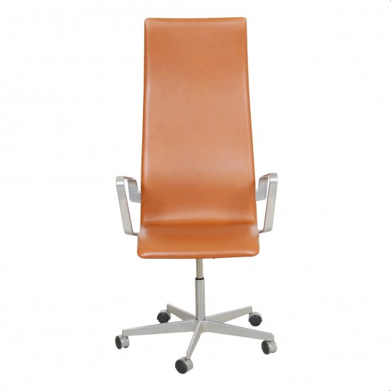 Arne Jacobsen Tall Oxford office chair reupholstered in walnut aniline leather