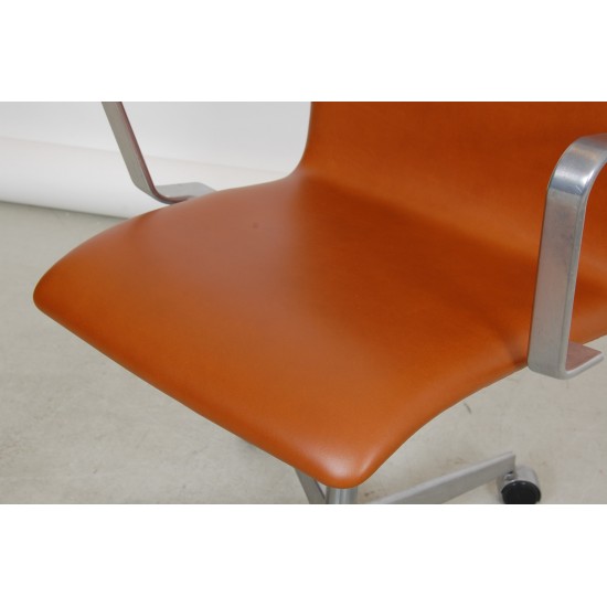 Arne Jacobsen Tall Oxford office chair reupholstered in walnut aniline leather