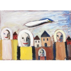 Wiliam Skotte Olsen: Komposition. Signeret WSO. Olie på lærred. 67×96 cm.