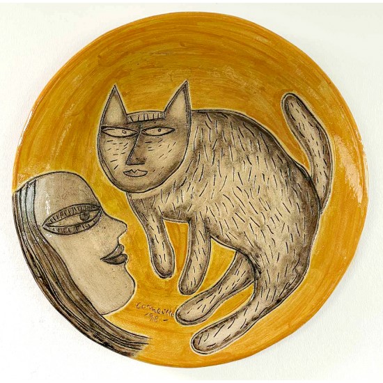 Corneille: Komposition med kvinde og kat. Corneille: Komposition med kvinde og kat.
