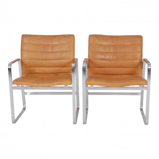 Jørgen Lund and Ole Larsen Set of BO-850 armchairs with patinated leather