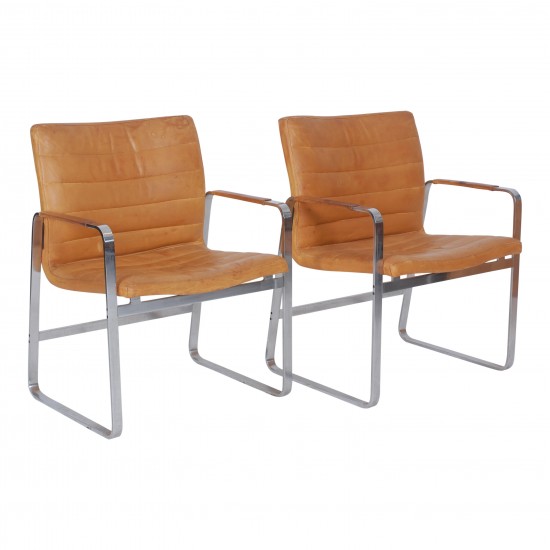 Jørgen Lund and Ole Larsen Set of BO-850 armchairs with patinated leather