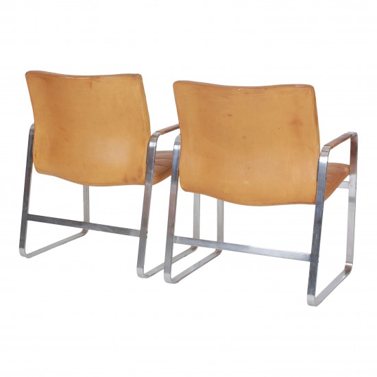 Jørgen Lund and Ole Larsen Set of BO-850 armchairs with patinated leather