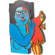 Corneille wooden Sculpture of woman and cat H: 35 Cm