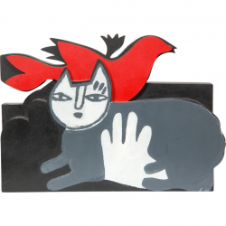 Corneille wooden Sculpture of woman and cat H: 35 Cm