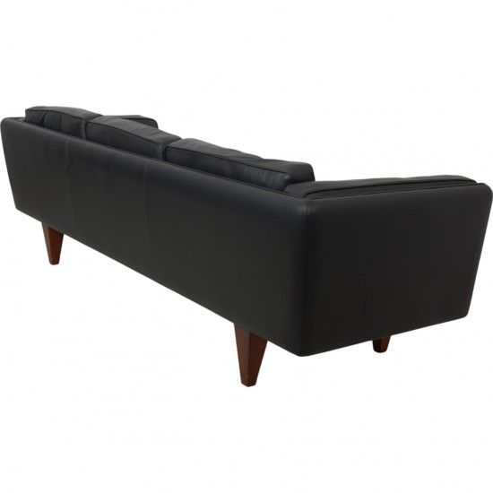 Illum Wikkelsø 3.seater V.11 sofa new reupholstered in black leather