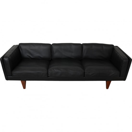 Illum Wikkelsø 3.seater V.11 sofa new reupholstered in black leather