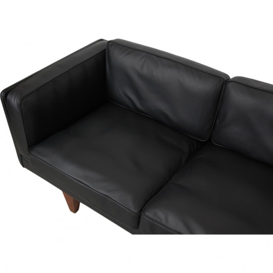 Illum Wikkelsø 3.seater V.11 sofa new reupholstered in black leather