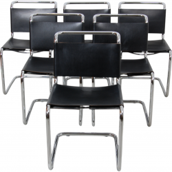 Set of 6 Knoll Spoleto chairs in black leather