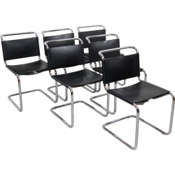 Set of 6 Knoll Spoleto chairs in black leather