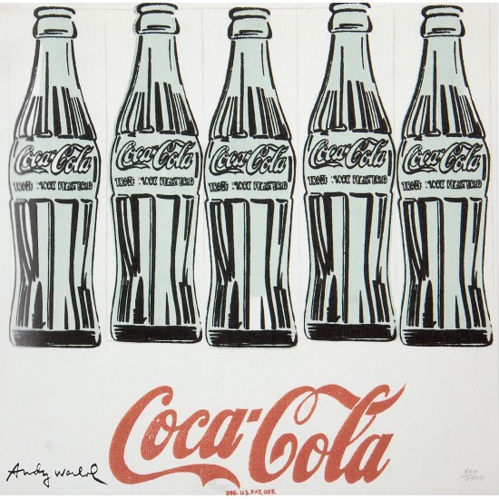 Andy Warhol "Five Coke Bottles" Litografi 60x60, signeret