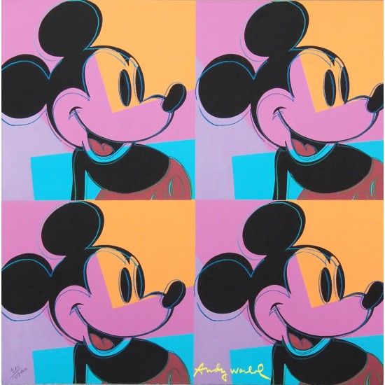 Andy Warhol "Mickey Mouse" litografi, 60x60 tryksigneret