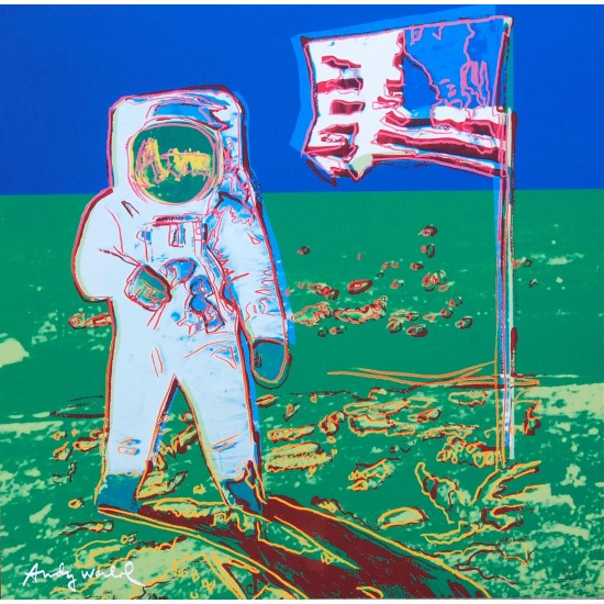 Andy Warhol "Moonwalk" Blå-Grøn litografi, 60x60 tryksigneret