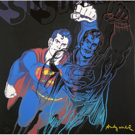 Andy Warhol "Superman" blå litografi, 60x60, tryksigneret