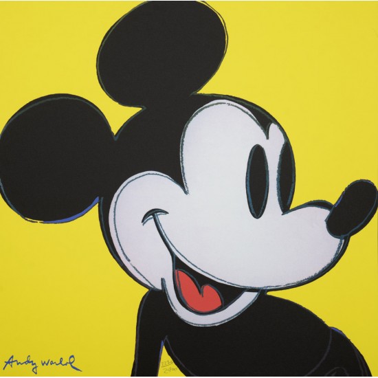 Andy Warhol "Mickey Mouse" gul litografi, 60x60, tryksigneret