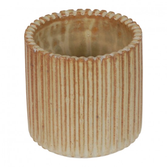 Arne Bang stentøj: Stentøjs cylinderformet brun vase, nummereret 129, H: 8,5