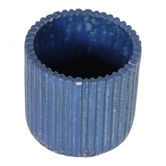 Arne Bang Stoneware blue vase with ribbed design H: 8.5