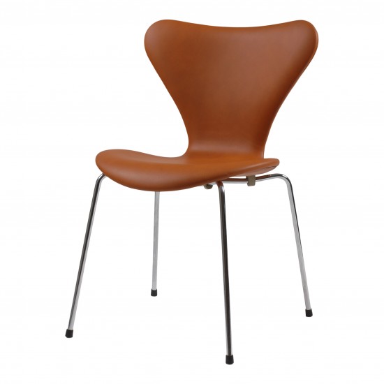 Arne Jacobsen syver stol, 3107, nypolstret i cognac classic læder