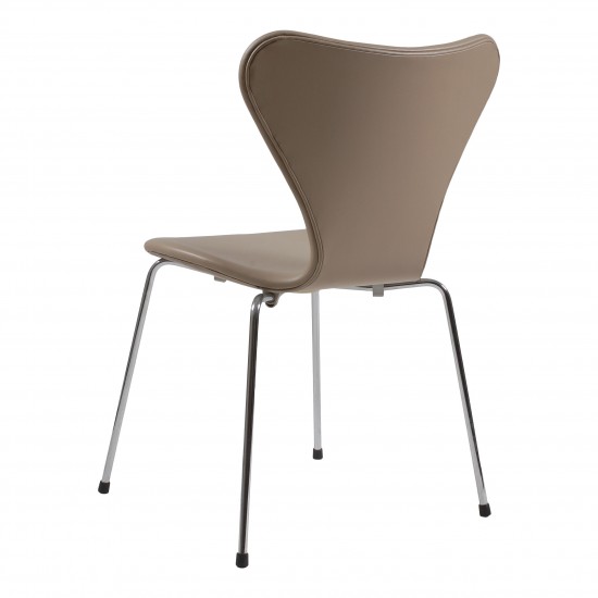 Arne Jacobsen syver stol, 3107, nypolstret i gråt classic læder