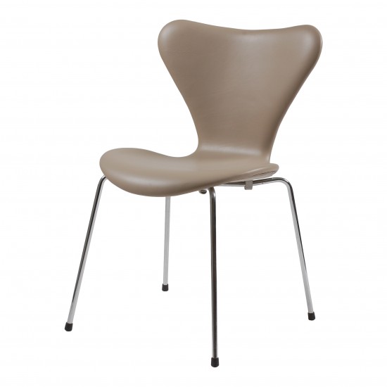 Arne Jacobsen syver stol, 3107, nypolstret i gråt classic læder