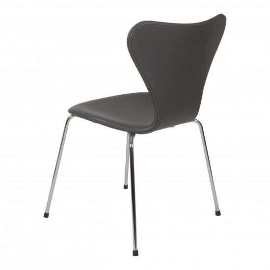 Arne Jacobsen seven chair, 3107, newly upholstered with dark grey leather