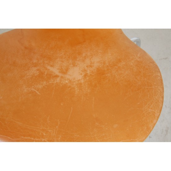 Sæt Arne Jacobsen Syver stole i patineret Cognac læder (6) 