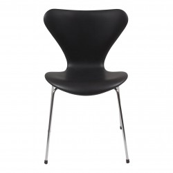 Arne Jacobsen syver stol, 3107, nypolstret i sort anilin læder