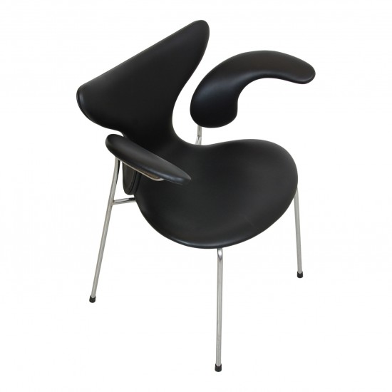 Arne Jacobsen Lily armchair 3208 newly upholstered in black aniline leather