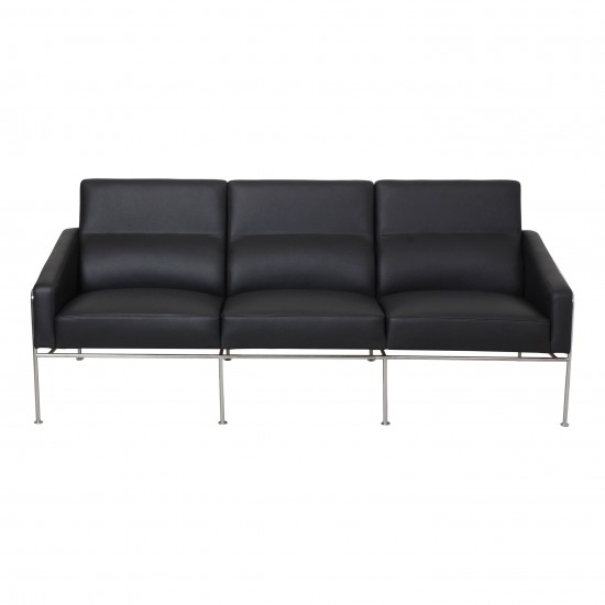 Arne Jacobsen 3pers Airport sofa, newly upholstered with black bison leather