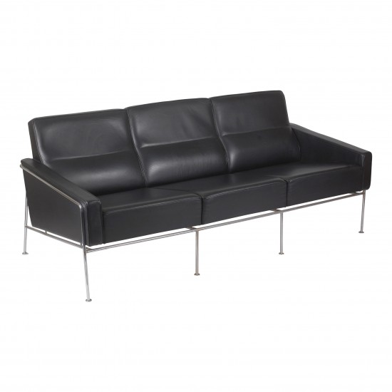 Arne Jacobsen 3pers Airport sofa, black patinated leather