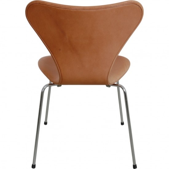 Set of four Arne Jacobsen Seven chairs in patinated cognac leather