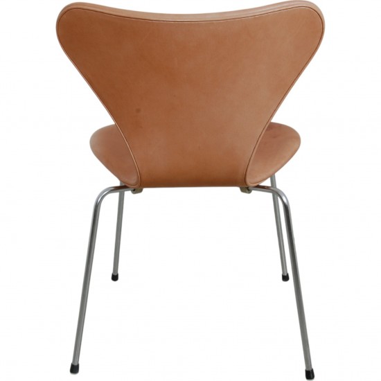 Set of four Arne Jacobsen Seven chairs in patinated cognac leather
