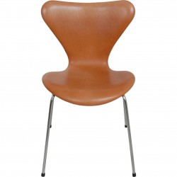 Set of four Arne Jacobsen Seven chairs in patinated cognac leather