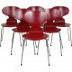 Set of six red Arne Jacobsen Ant chairs