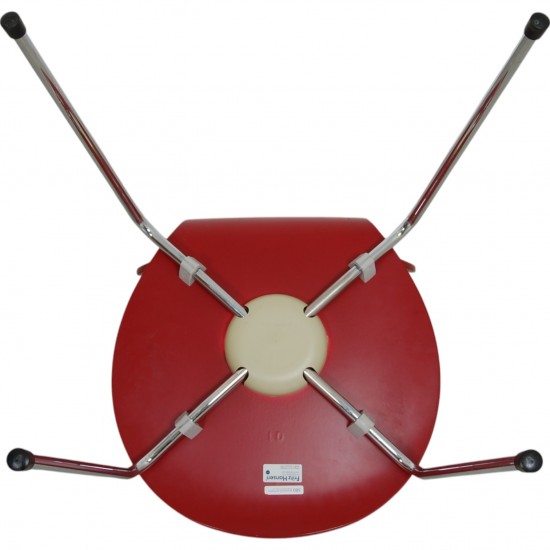 Set of six red Arne Jacobsen Ant chairs