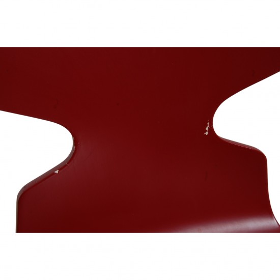 Set of six red Arne Jacobsen Ant chairs