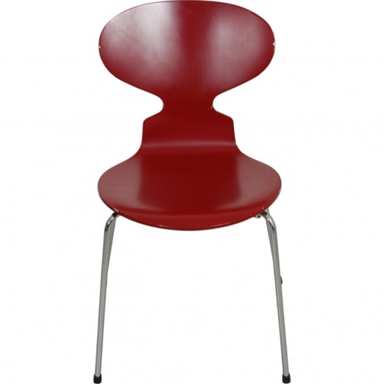 Set of six red Arne Jacobsen Ant chairs