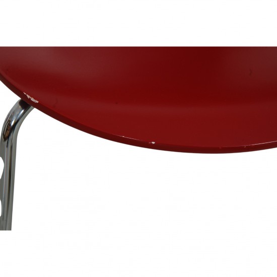 Set of six red Arne Jacobsen Ant chairs