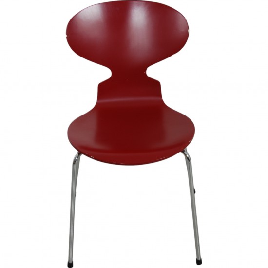 Set of six red Arne Jacobsen Ant chairs
